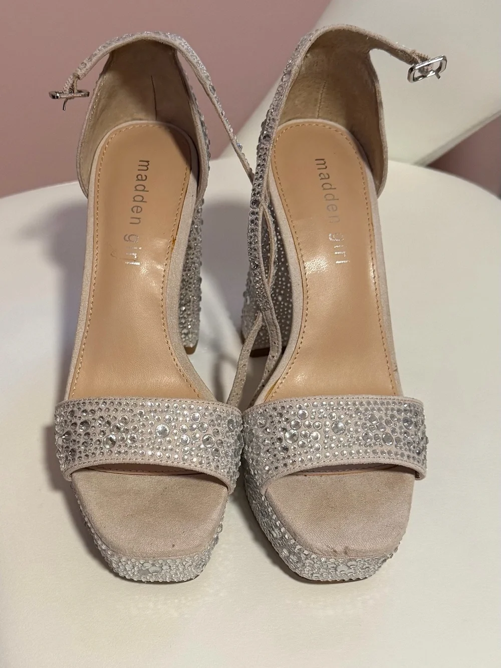 Madden Girl Omega Crystal Rhinestone Platform Heels with Ankle Strap